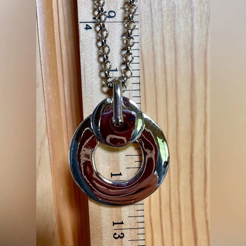 Christopher & Banks Silver Donut Circle Geometric Statement Pendant Necklace 20”